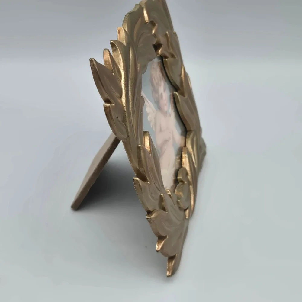 Ornate Brushed Brass Picture Frame‎ Leaf Design Table Top Charpente 5.5